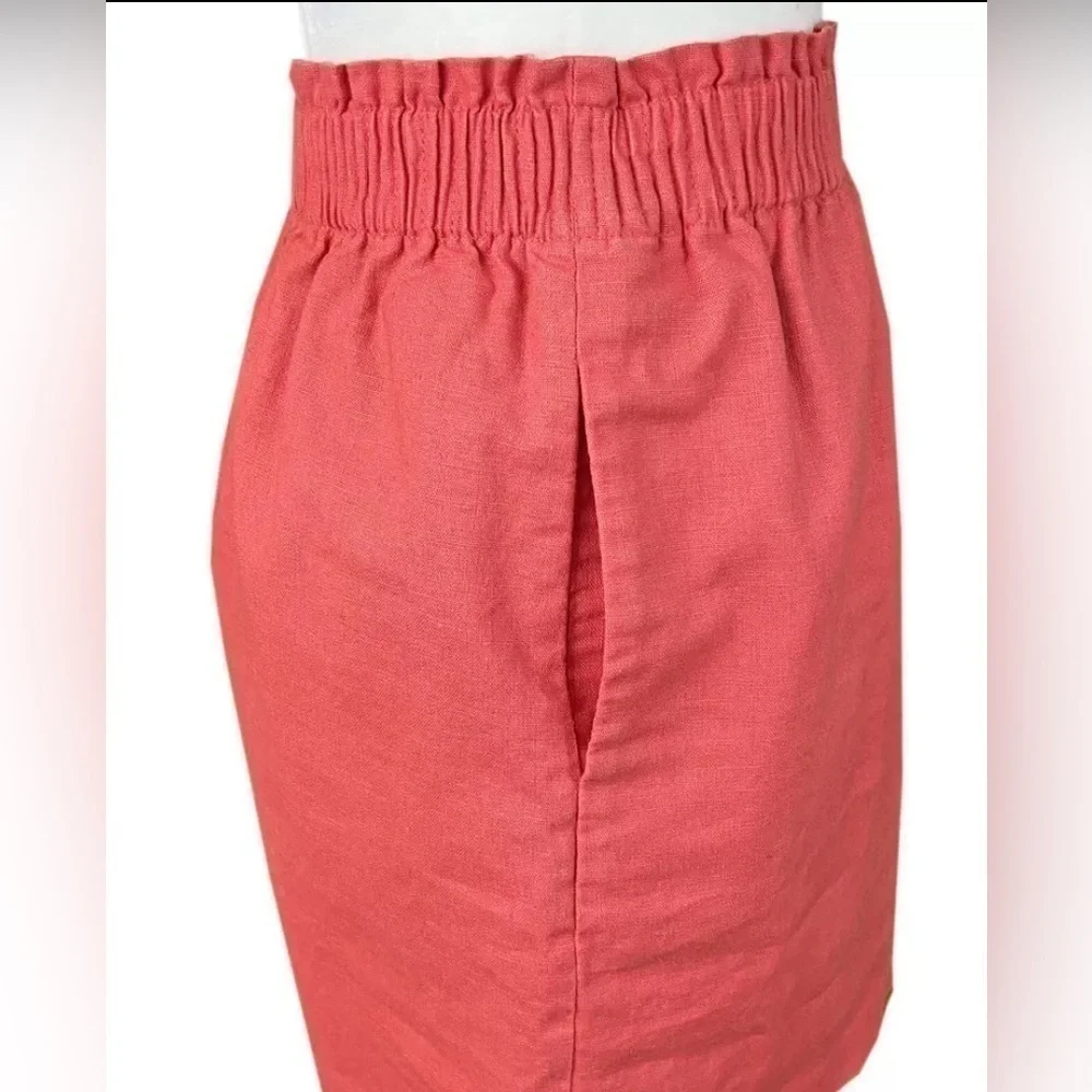 UEC J Crew Sidewalk Pleated Pull-on Mini Skirt Size 4 Coral Orange Pockets Lined